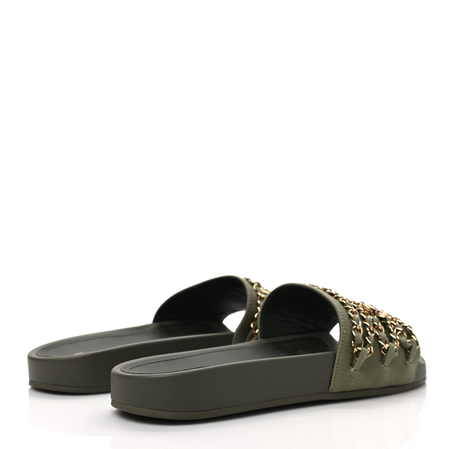 Canvas Chain Flat Sandals 38 Khaki