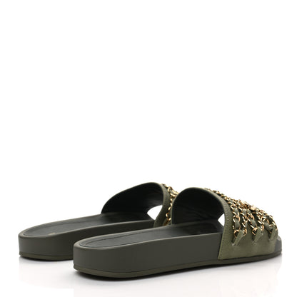Chanel Canvas Chain Flat Sandals 38 Khaki 4 of 7