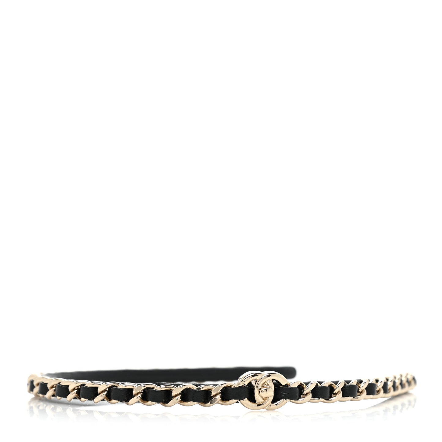Metal Lambskin CC Turnlock Chain Headband Gold Black