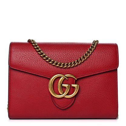 Gucci Calfskin GG Marmont Chain Wallet Vulcanic Red 1 of 11