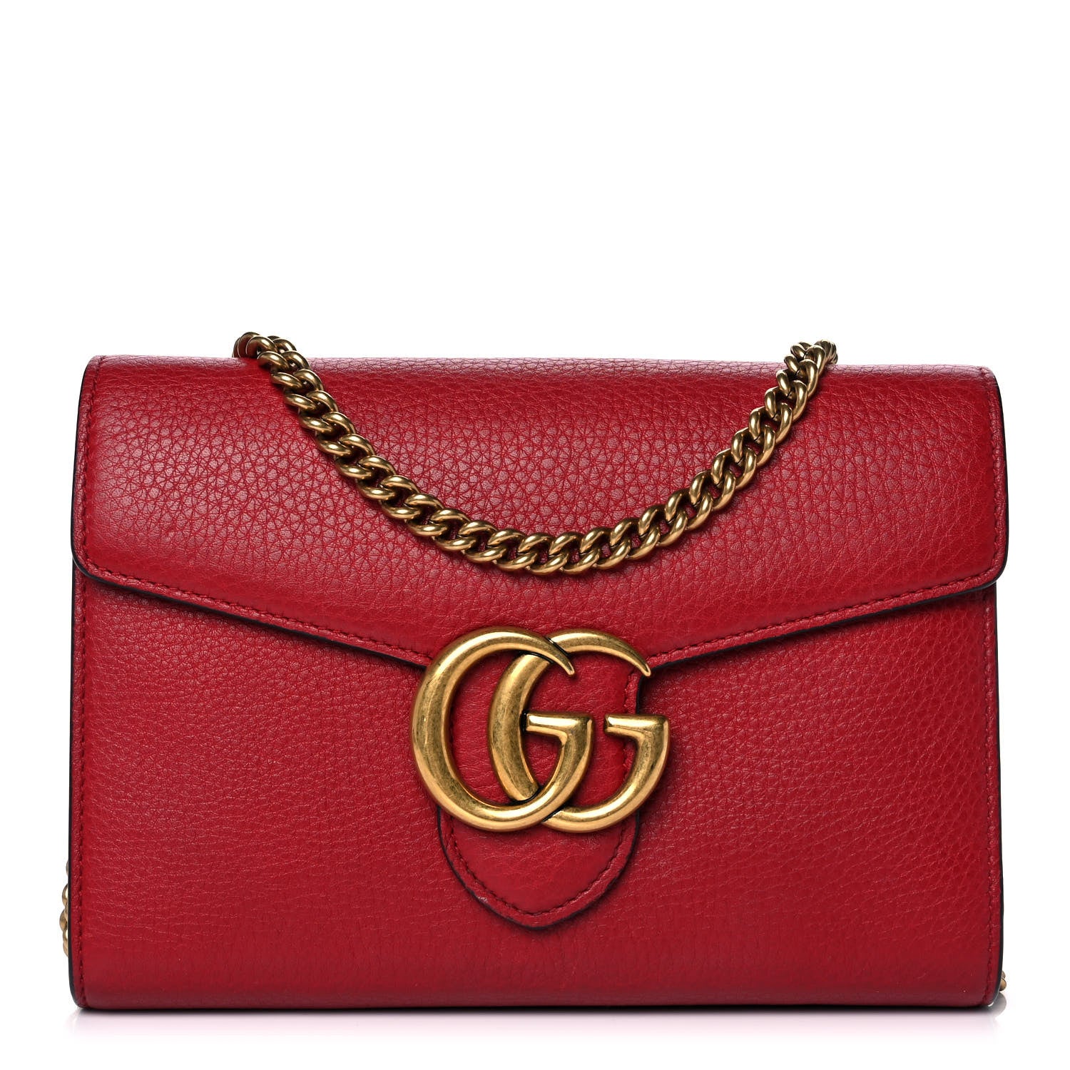 Gucci Calfskin GG Marmont Chain Wallet Vulcanic Red 1 of 11