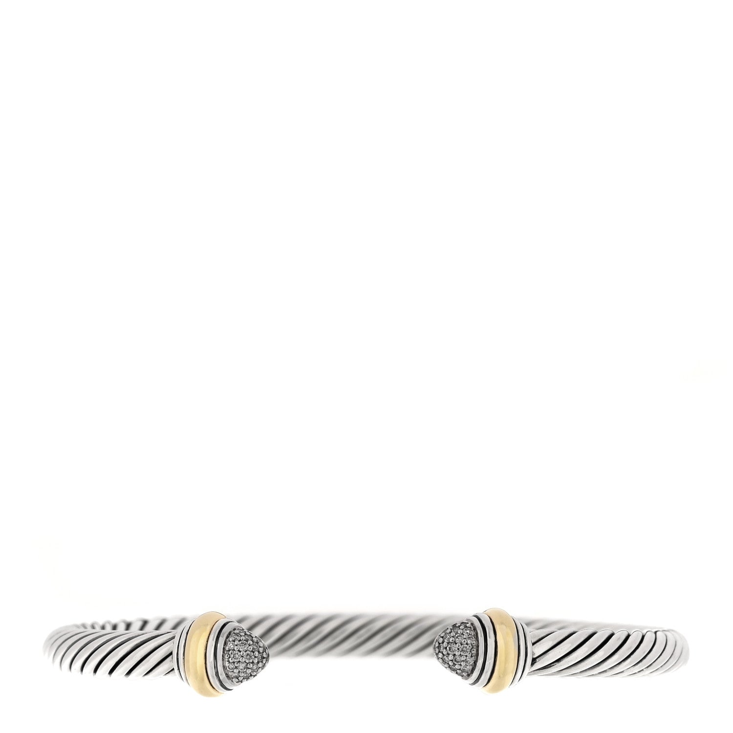 David Yurman Sterling Silver 14K Yellow Gold Diamond 5mm Cable Classics Pave Domes Bracelet 1 of 3