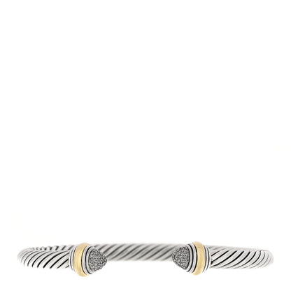 David Yurman Sterling Silver 14K Yellow Gold Diamond 5mm Cable Classics Pave Domes Bracelet 1 of 3