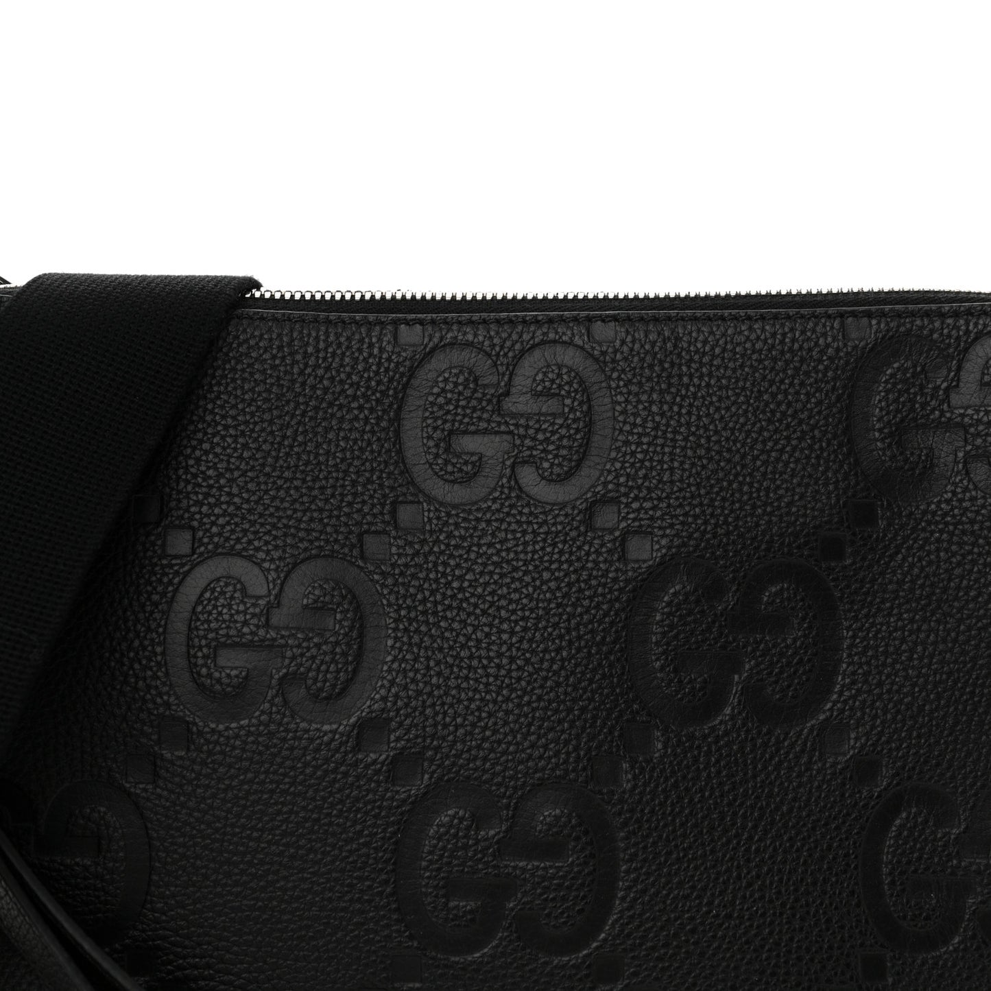 Piuma Calfskin Jumbo GG Embossed Medium Wristlet Messenger Bag Black