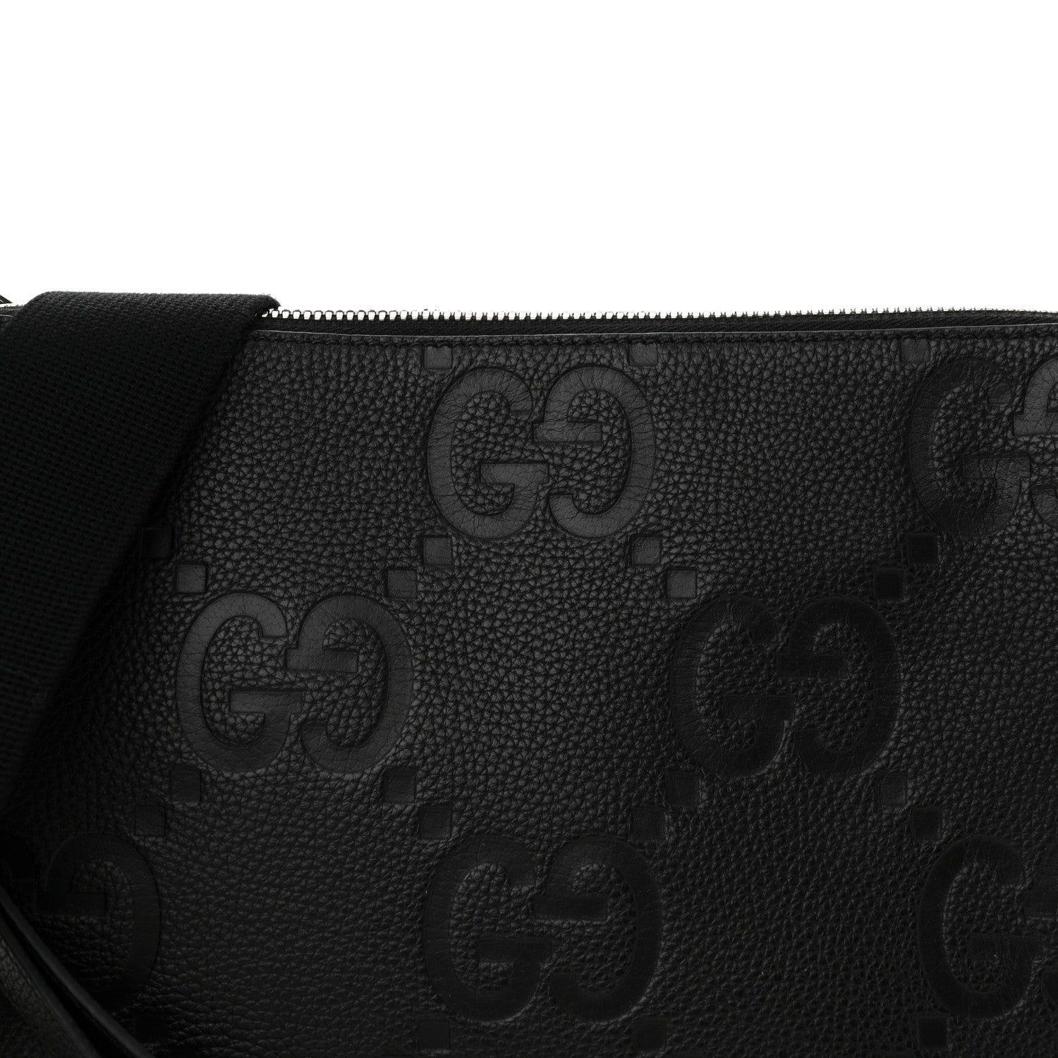 Gucci Piuma Calfskin Jumbo GG Embossed Medium Wristlet Messenger Bag Black 8 of 10