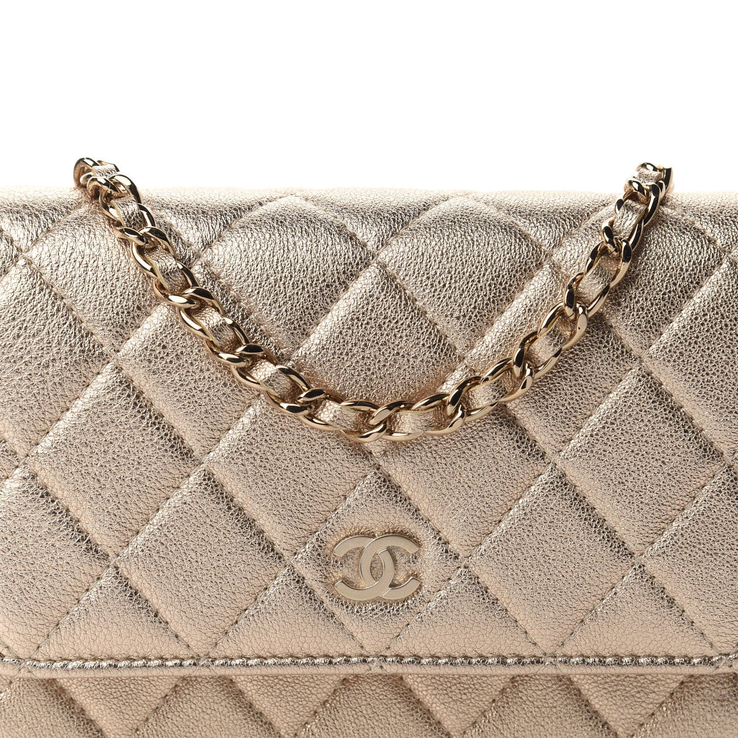 Chanel Metallic Lambskin Quilted Mini Wallet On Chain WOC Gold 10 of 11