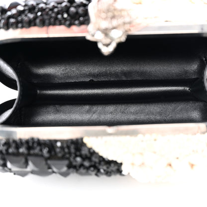 Alexander McQueen Silk Shell Embroidered Skull Box Clutch Black 5 of 9