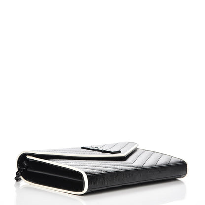 Saint Laurent Grain De Poudre Matelasse Chevron Monogram Chain Wallet Black White 4 of 8