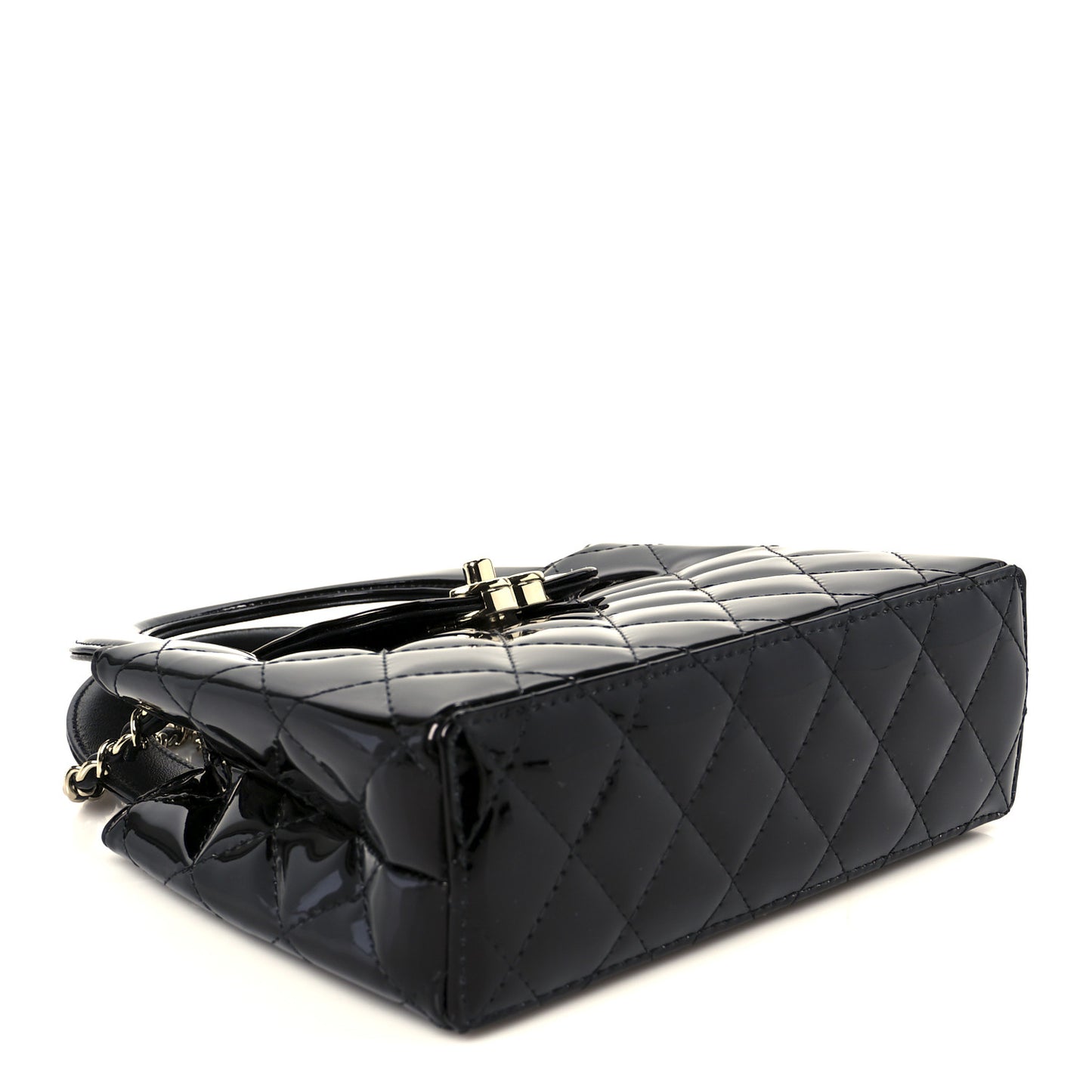 Mirror Calfskin Quilted Nano Kelly Shopper Black