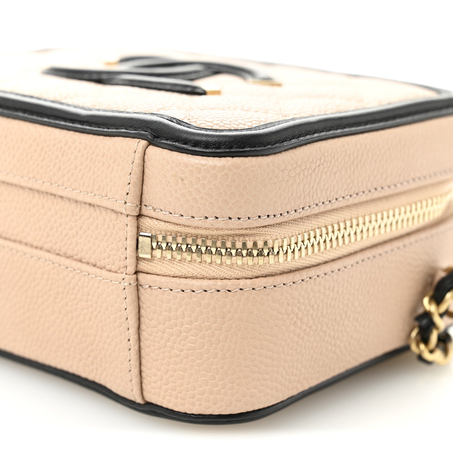 Caviar Quilted Small CC Filigree Vanity Case Beige Black