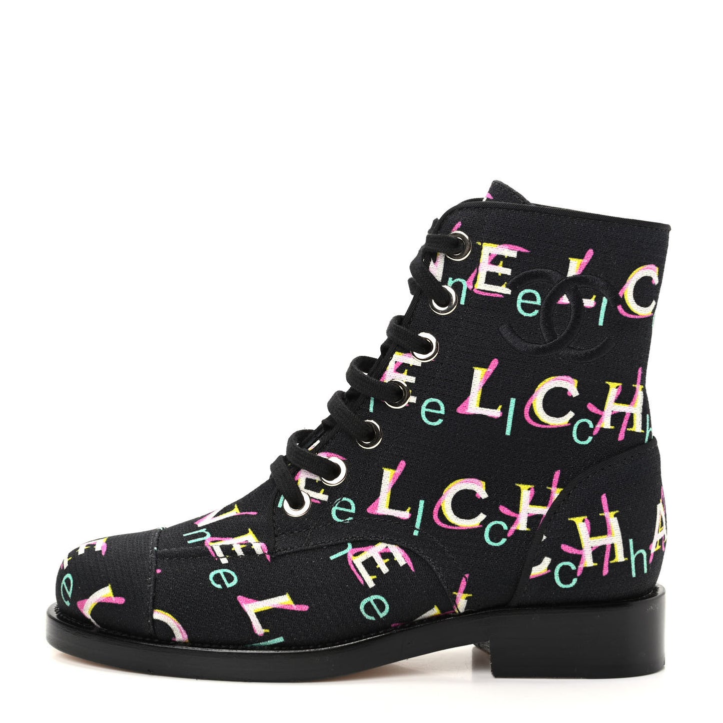 Tweed Lace Up Short Boots 37 Black Ecru Green Red