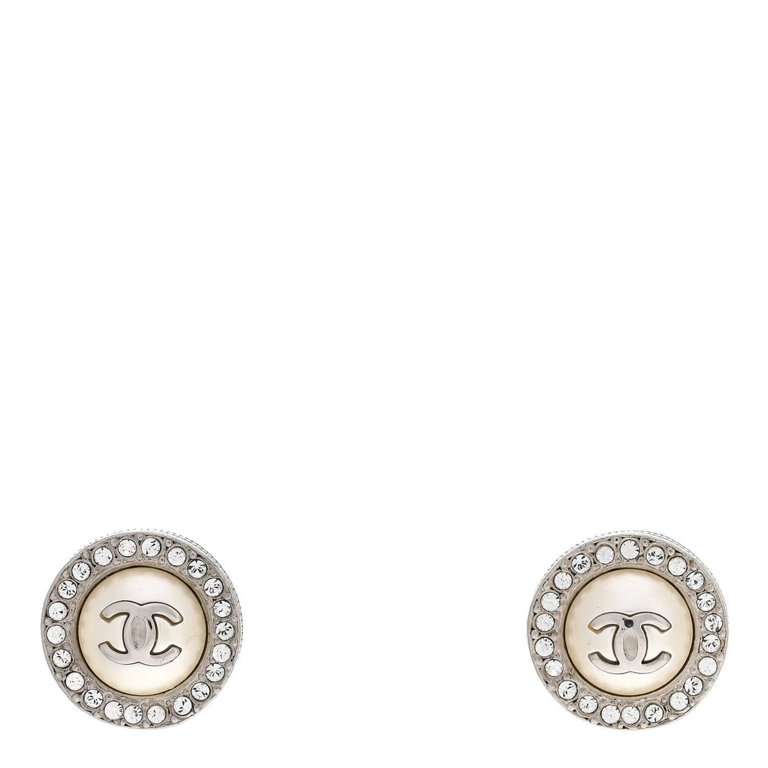 Chanel Pearl Crystal CC Round Earrings Silver 1 of 4