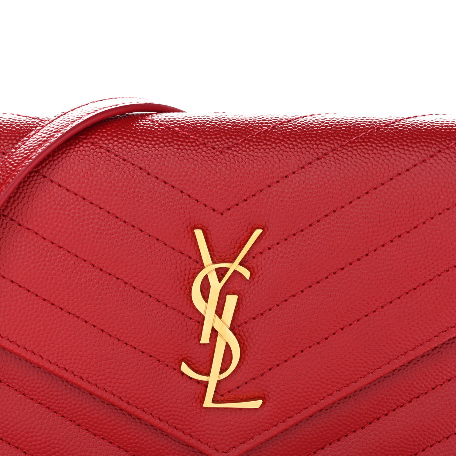 Saint Laurent Grain De Poudre Matelasse Chevron Monogram Envelope Chain Wallet New Red 7 of 10