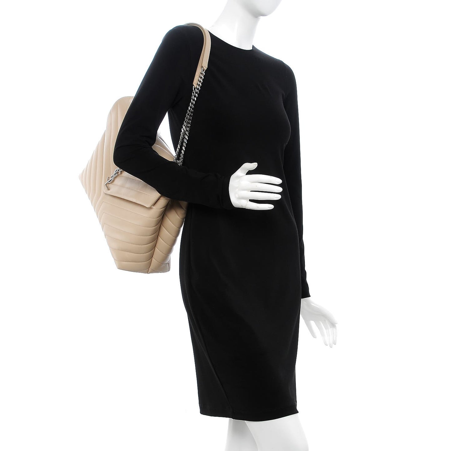 Calfskin Y Quilted Monogram Large Loulou Chain Satchel Nude Powder