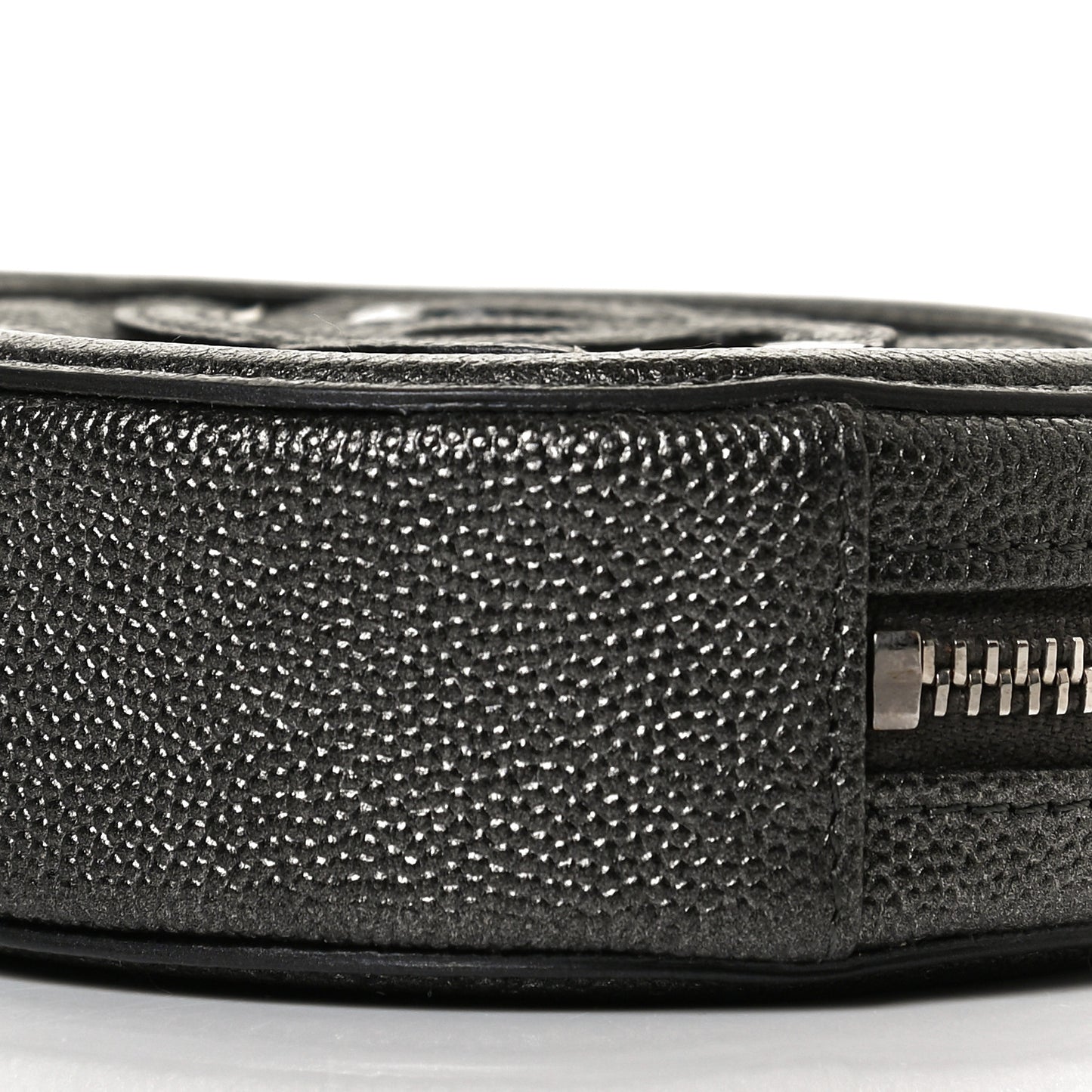 Metallic Caviar Quilted Filigree Zip Around Classic Coin Purse Dark Silver