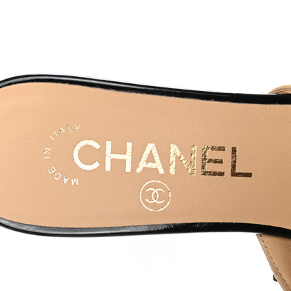 Chanel Lambskin Patent Cap Toe Chain Mule 37 Beige Black 5 of 7