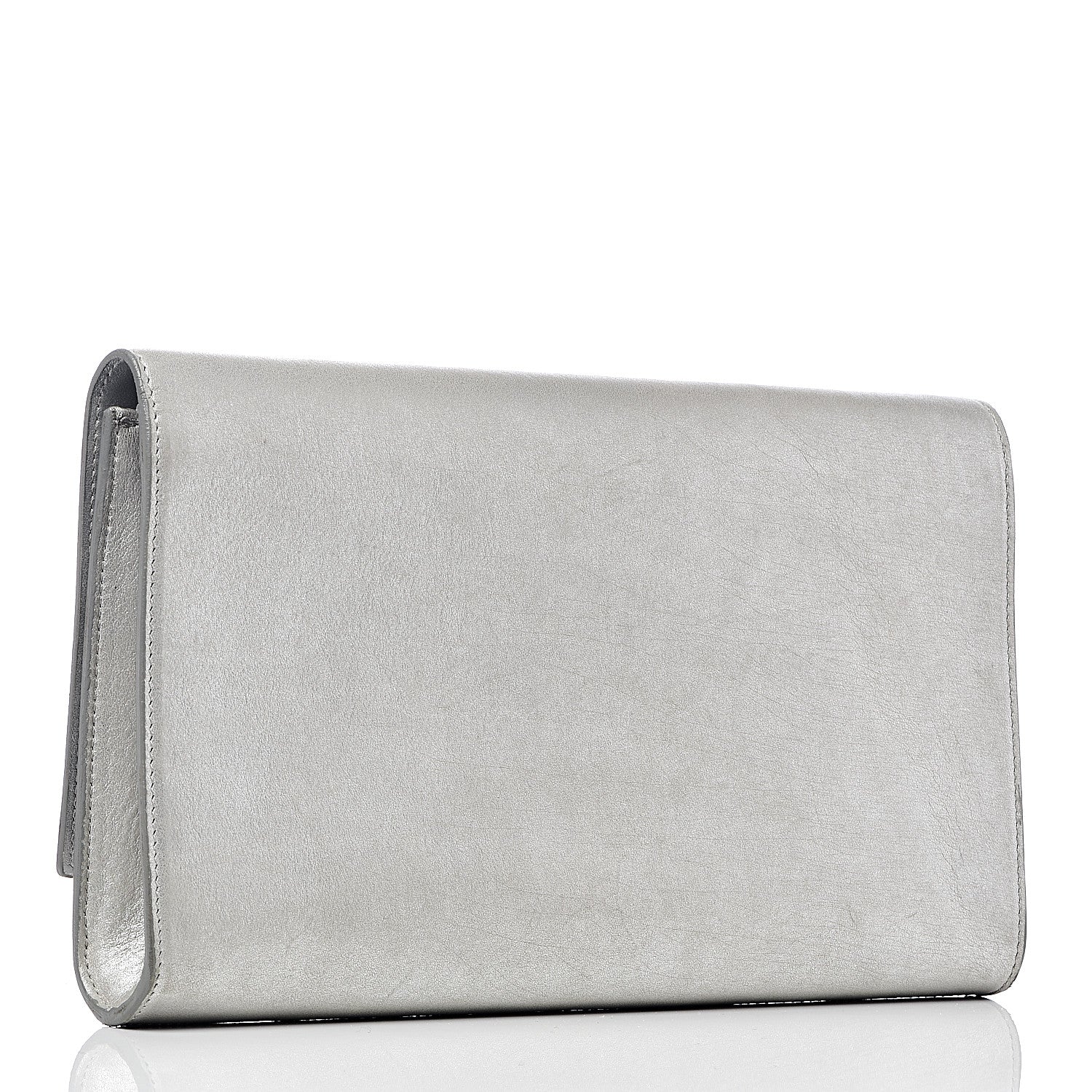 Saint Laurent Metallic Calfskin Monogram Large Belle De Jour Clutch Silver 3 of 9
