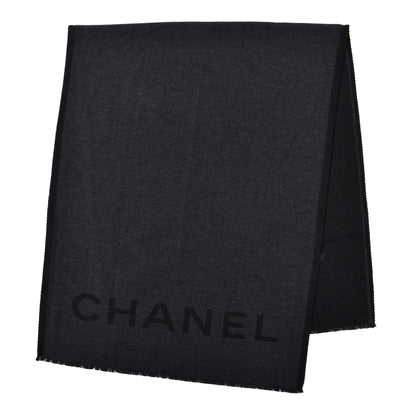 Chanel Cashmere Silk CC Logo Stole Black Dark Grey 2 of 3