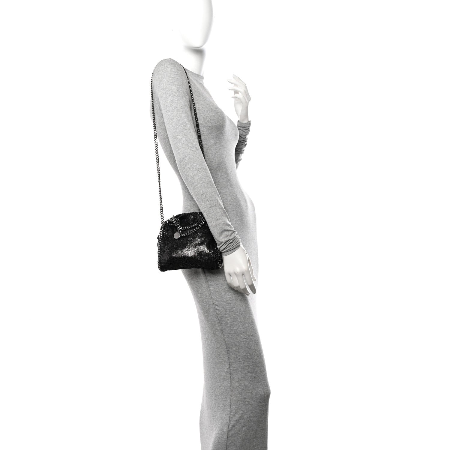 Stella McCartney Chamois Shiny Dotted Tiny Falabella Fold Over Tote Ruthenium 2 of 10