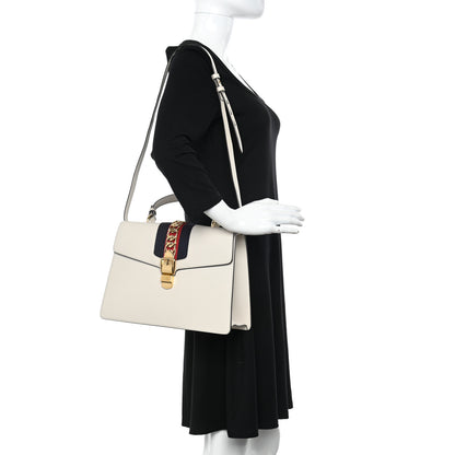 Gucci Calfskin Web Medium Sylvie Top Handle Bag White 2 of 16