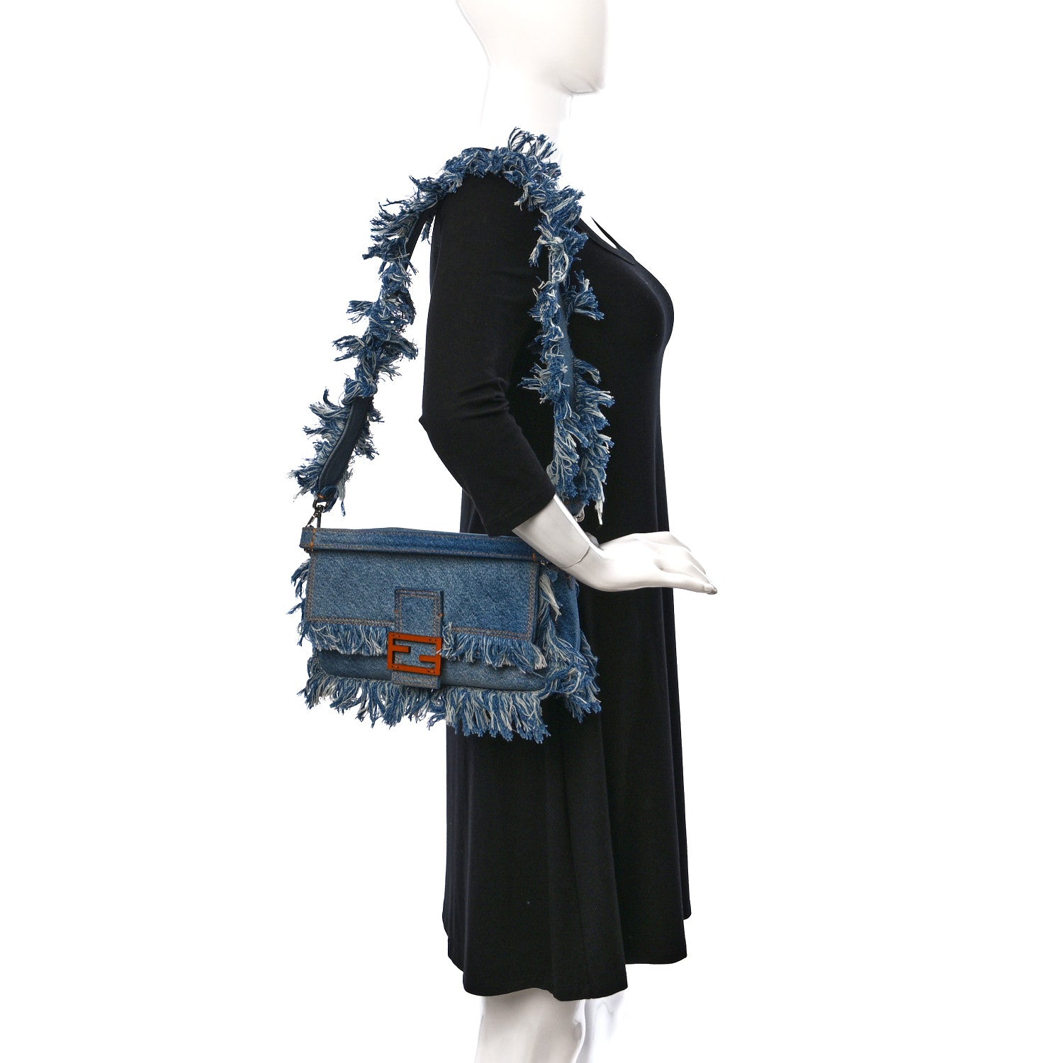 Fendi Denim Lavato Cuoio Frayed Baguette Denim Chiaro Cuoio 2 of 9