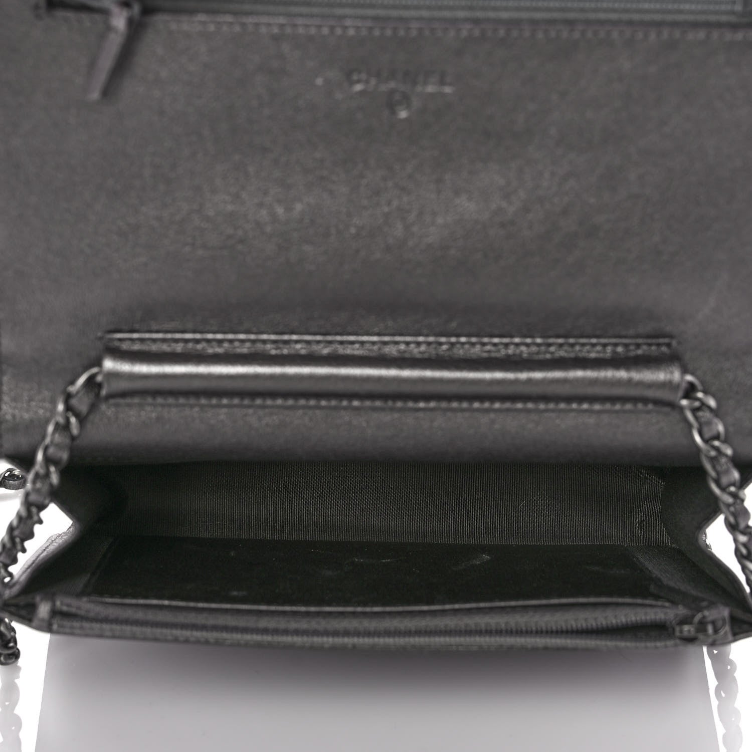 Chanel Metallic Calfskin Chevron Quilted Wallet On Chain WOC Dark Silver 5 of 11