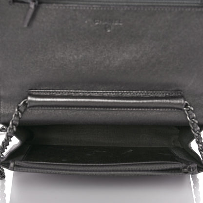 Chanel Metallic Calfskin Chevron Quilted Wallet On Chain WOC Dark Silver 5 of 11