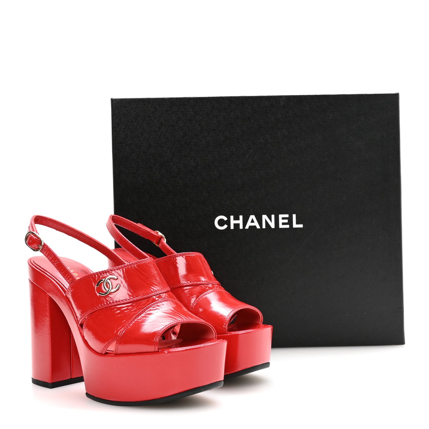Crumpled Patent Lambskin Platform Sandals 35.5 Red