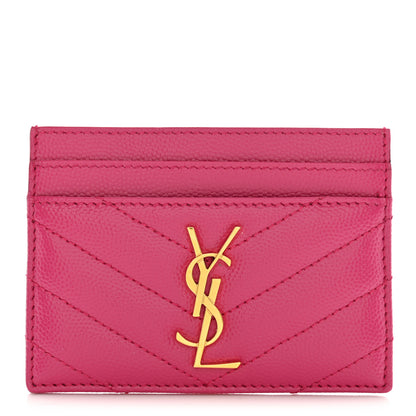 Saint Laurent Grain De Poudre Matelasse Chevron Monogram Credit Card Case Fresh Fuxia 1 of 8