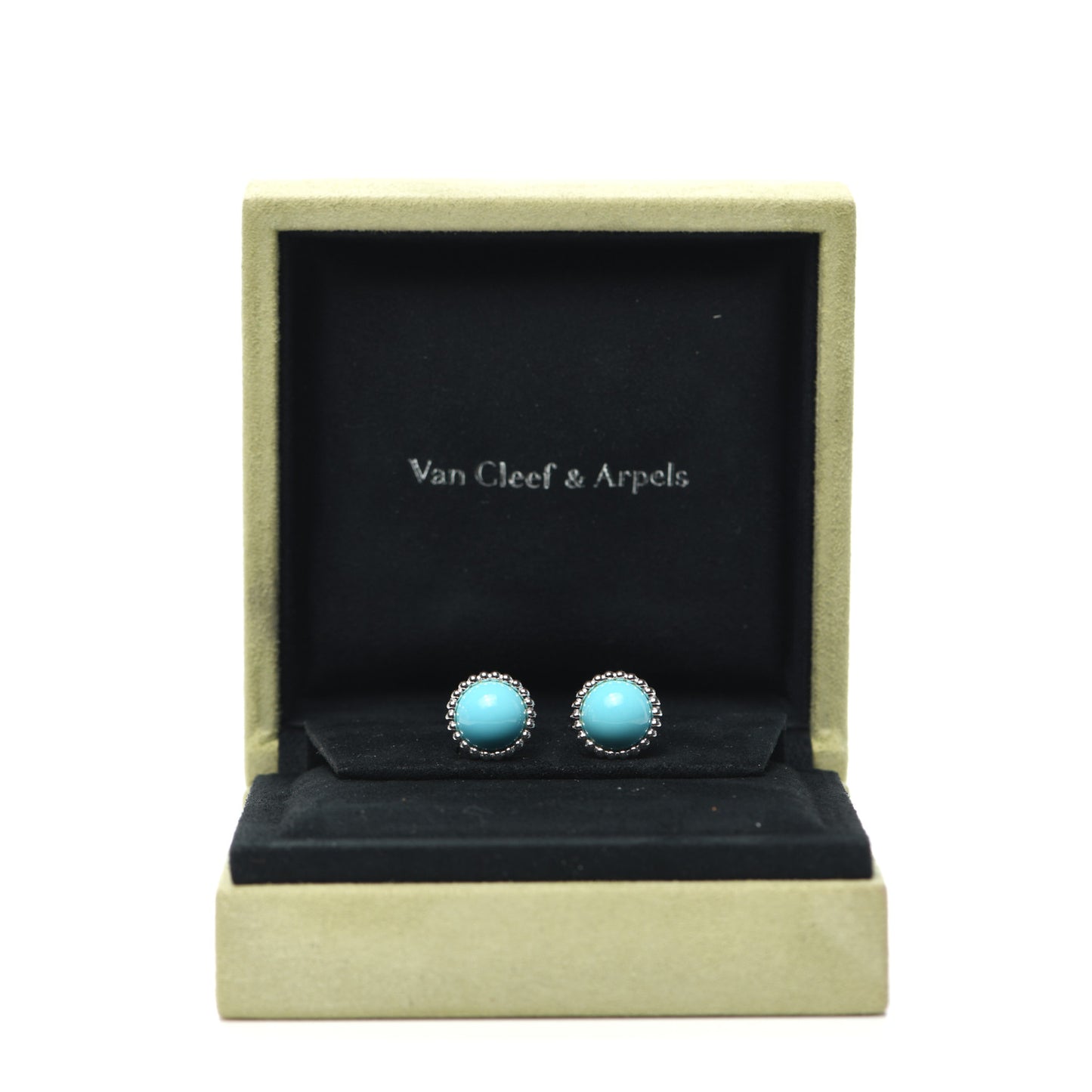 18K White Gold Turquoise Perlee Couleurs Earrings
