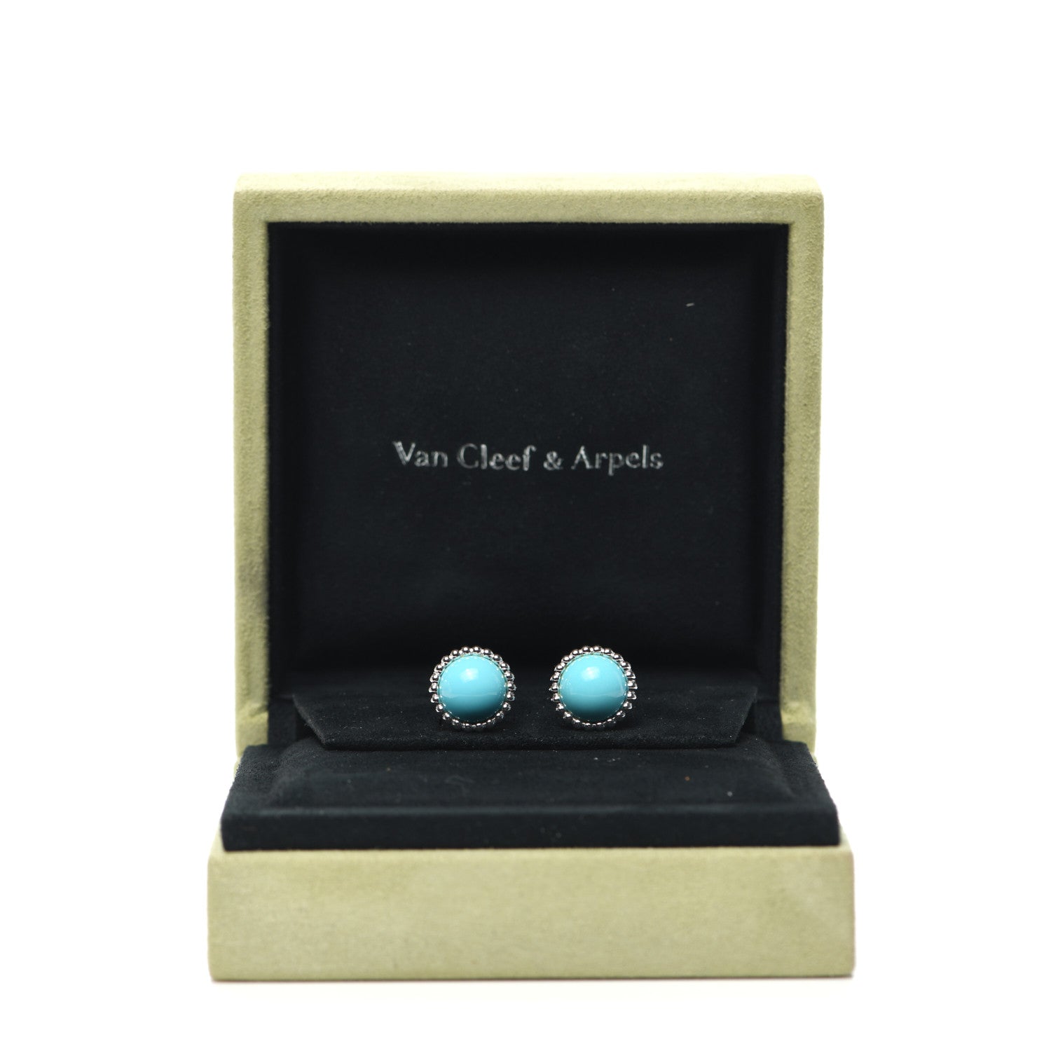 Van Cleef & Arpels 18K White Gold Turquoise Perlee Couleurs Earrings 6 of 6