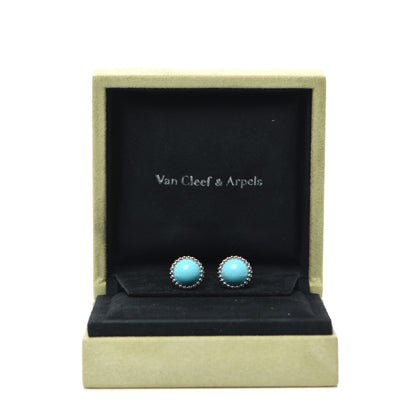 Van Cleef & Arpels 18K White Gold Turquoise Perlee Couleurs Earrings 6 of 6