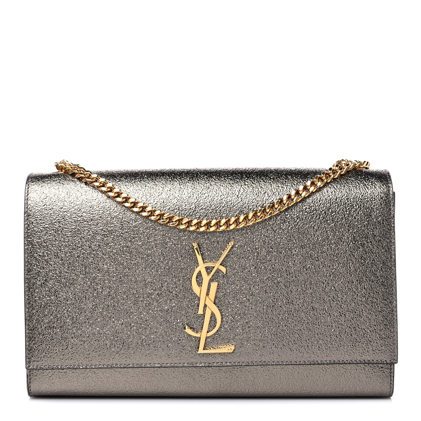 Metallic Grain De Poudre Medium Classic Monogram Kate Satchel Grey