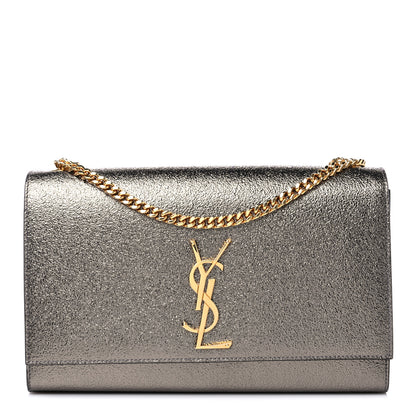 Saint Laurent Metallic Grain De Poudre Medium Classic Monogram Kate Satchel Grey 1 of 10