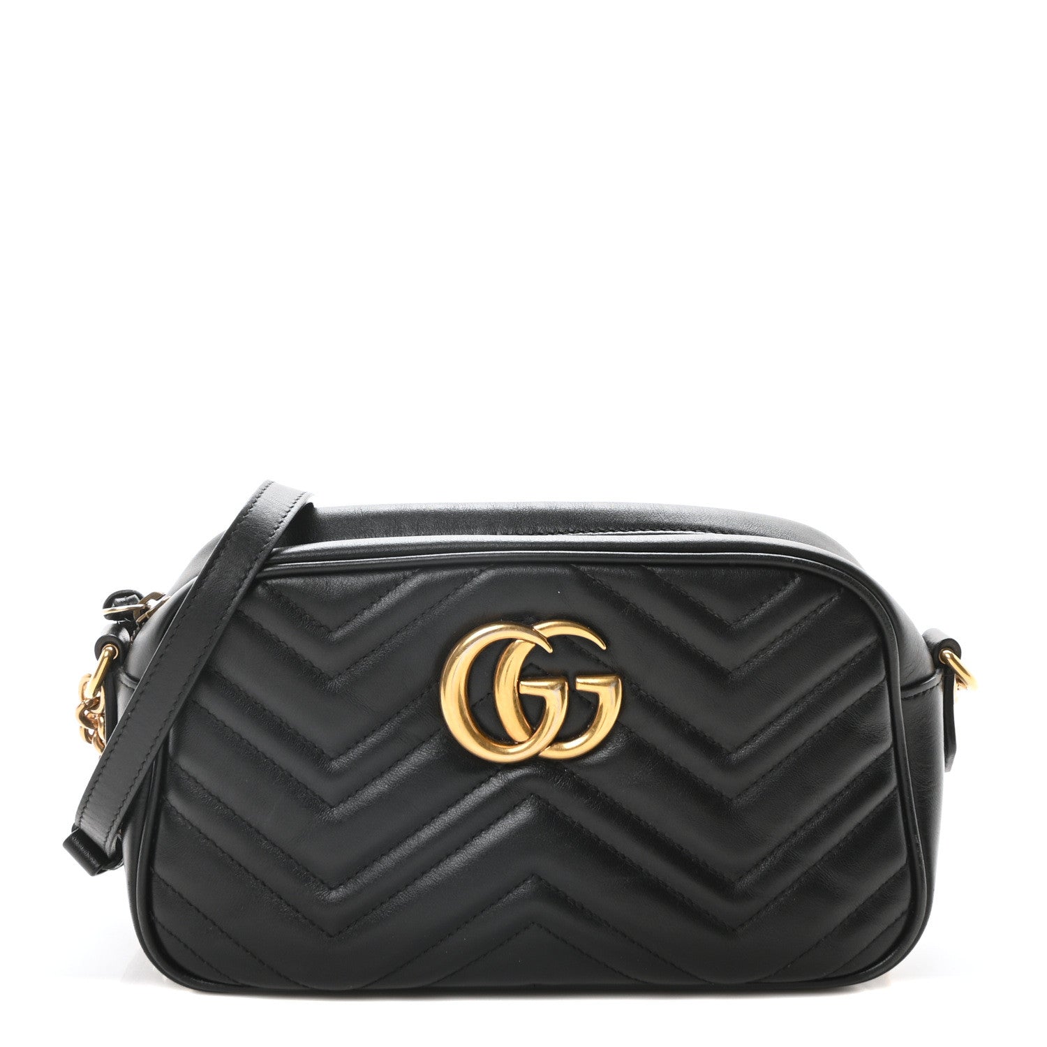 Gucci Calfskin Matelasse Small GG Marmont Chain Shoulder Bag Black 1 of 10
