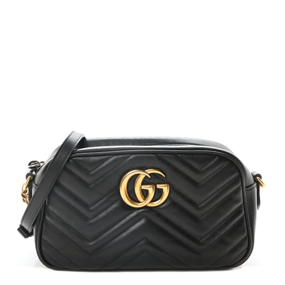 Gucci Calfskin Matelasse Small GG Marmont Chain Shoulder Bag Black 1 of 10