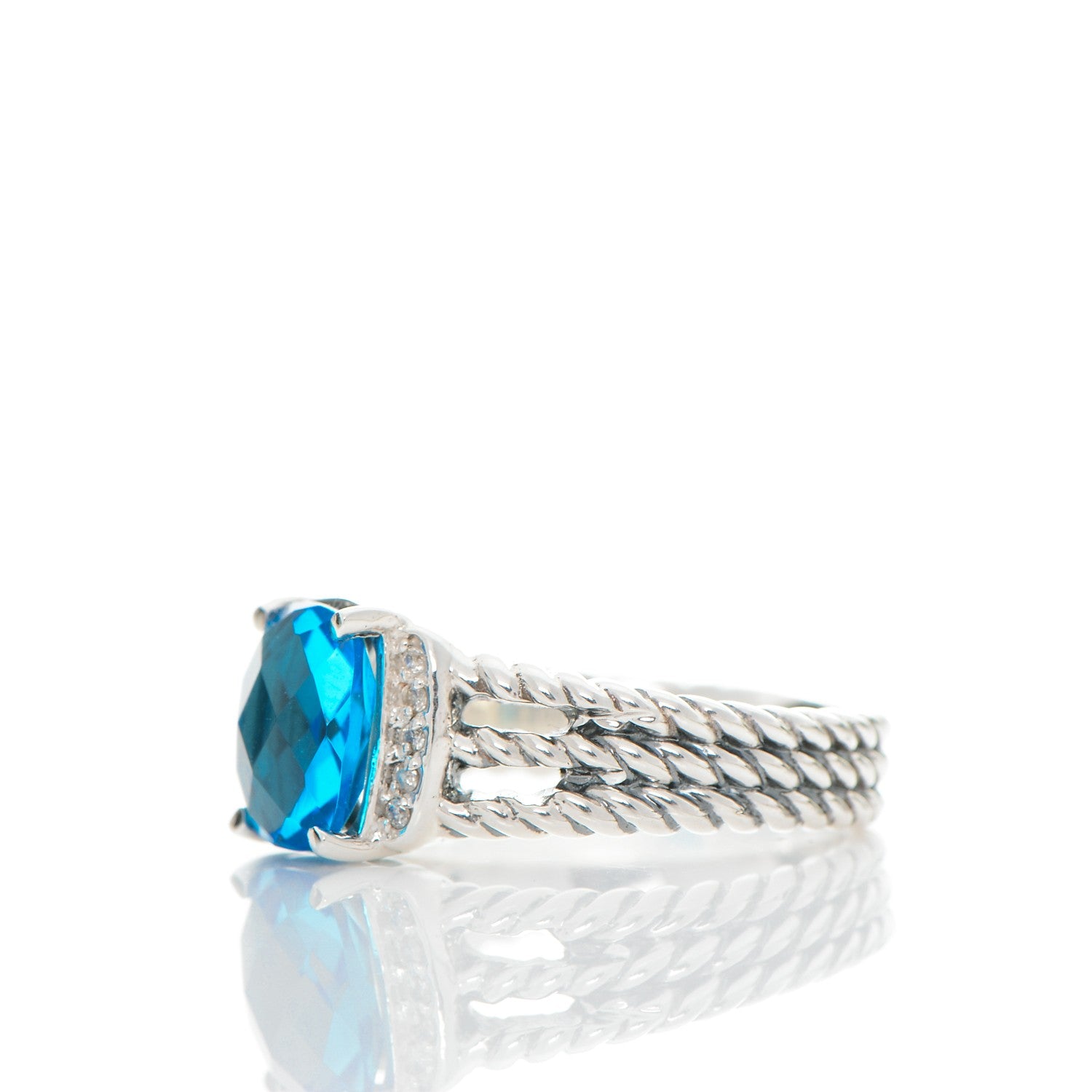 David Yurman Sterling Silver Diamond Blue Topaz 10mm Petite Wheaton Ring 57 8 3 of 5