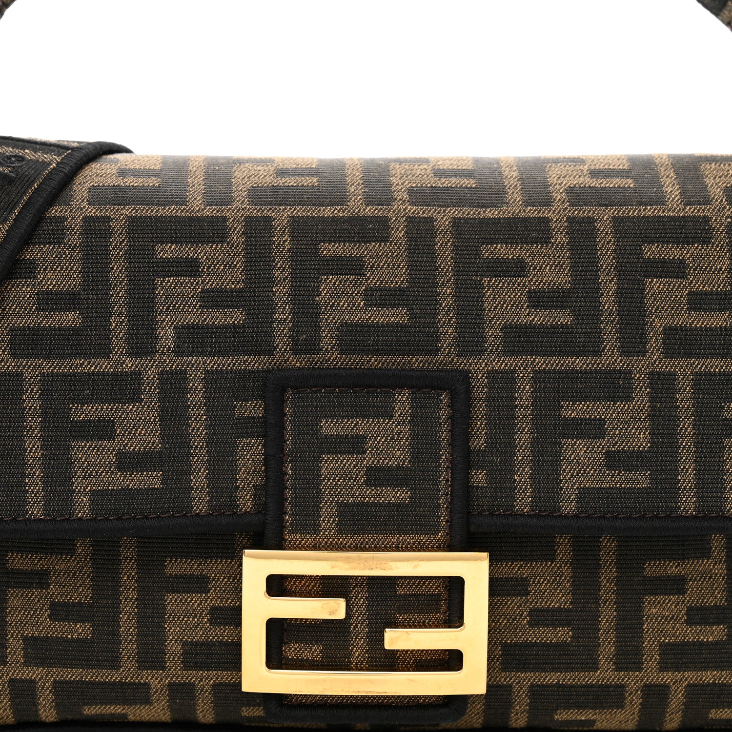 Fendi Fabric Jacquard FF 1974 Medium Baguette Tobacco Moro Black 5 of 9
