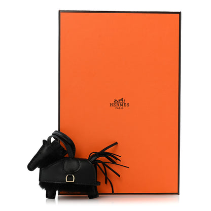 Hermes Milo Lambskin Merinos Wool Grigri Rodeo Robeo Plush Bag Charm PM Black 6 of 6