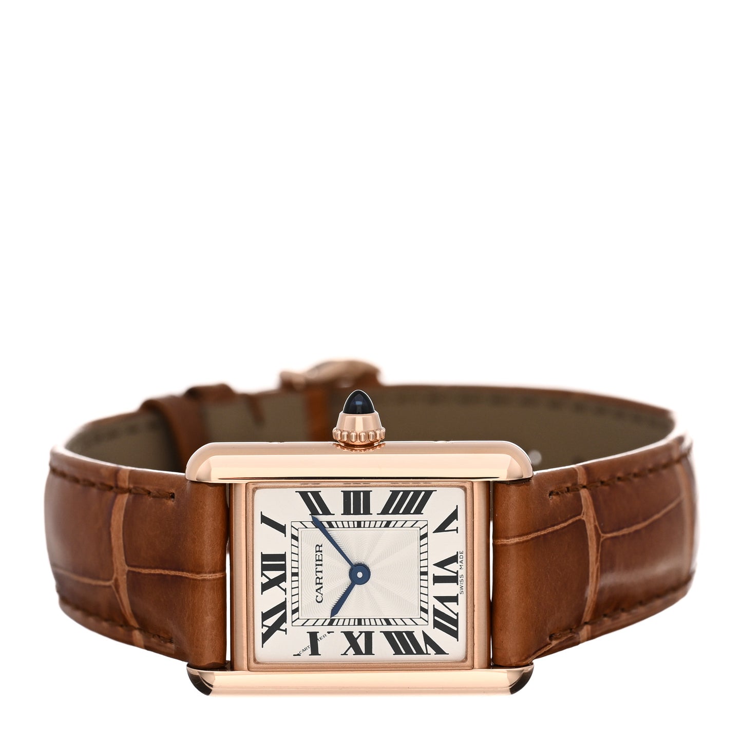 18K Pink Gold Alligator 22mm Tank Louis Manual Winding Watch Brown
