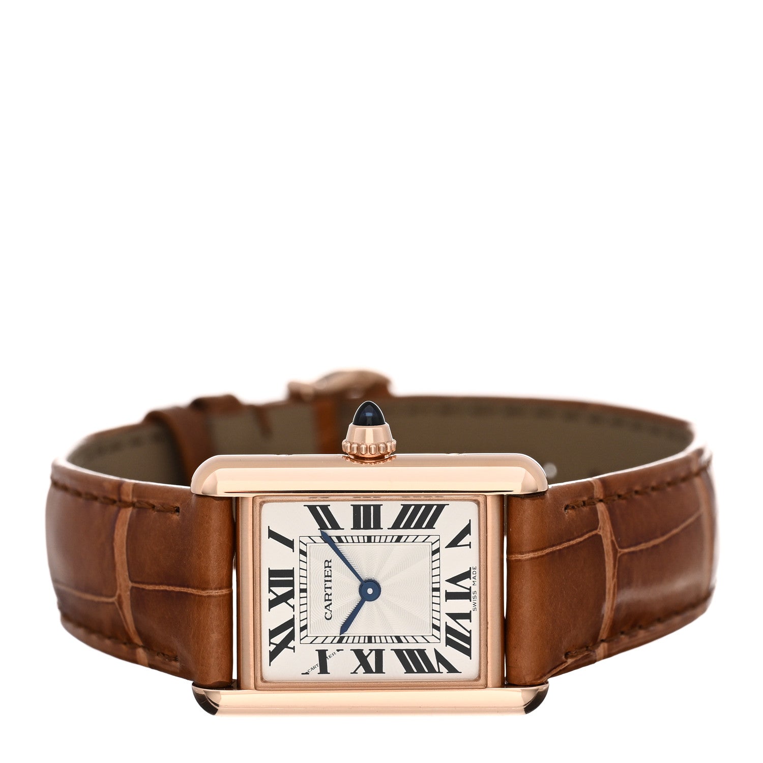 Cartier 18K Pink Gold Alligator 22mm Tank Louis Manual Winding Watch Brown 2 of 5