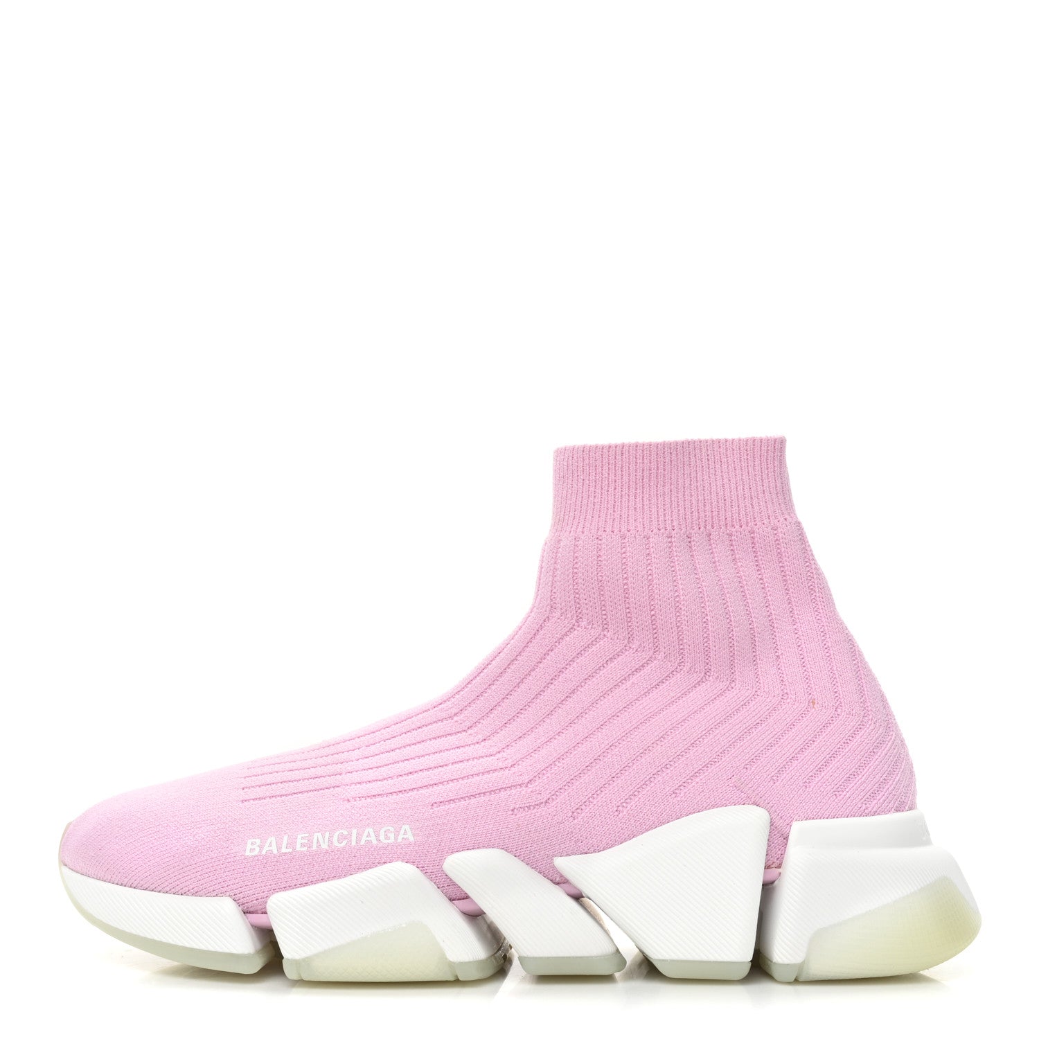 Balenciaga Ribbed Knit Womens Speed 2.0 Transparent Sole Sneakers 39 Pink White 1 of 9