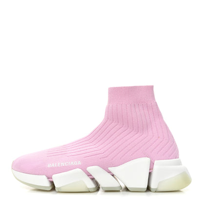 Balenciaga Ribbed Knit Womens Speed 2.0 Transparent Sole Sneakers 39 Pink White 1 of 9
