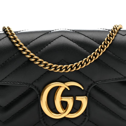 Gucci Calfskin Matelasse Super Mini GG Marmont Shoulder Bag Black 8 of 12