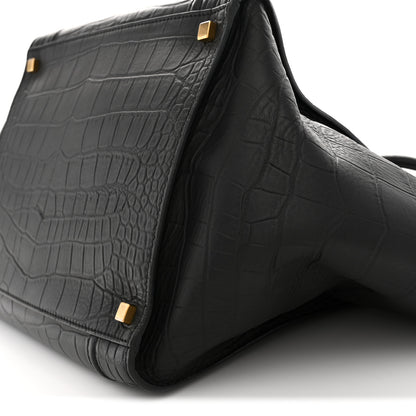 Celine Crocodile Embossed Calfskin Medium Phantom Luggage Black 10 of 11