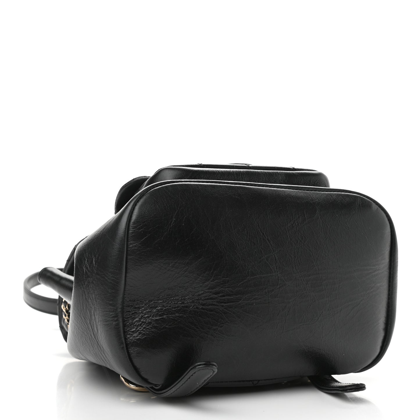 Glazed Aged Calfskin Quilted Small Duma Drawstring Backpack Black