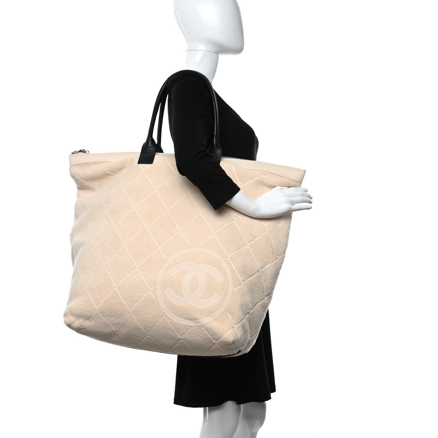 Chanel Terry Cotton CC Beach Tote Towel Set Beige Black 2 of 15