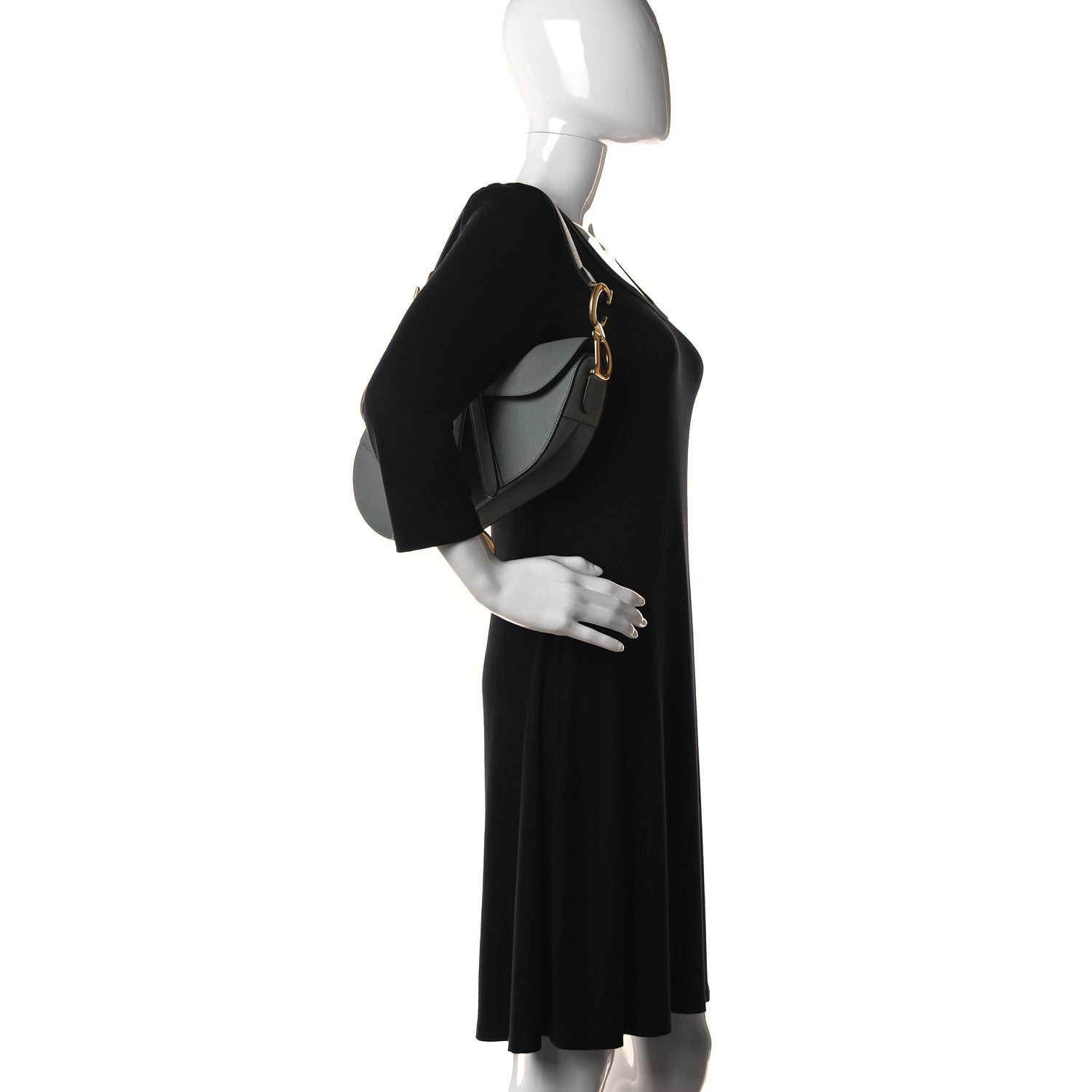 Christian Dior Grained Calfskin Saddle Bag Grey 2 of 12