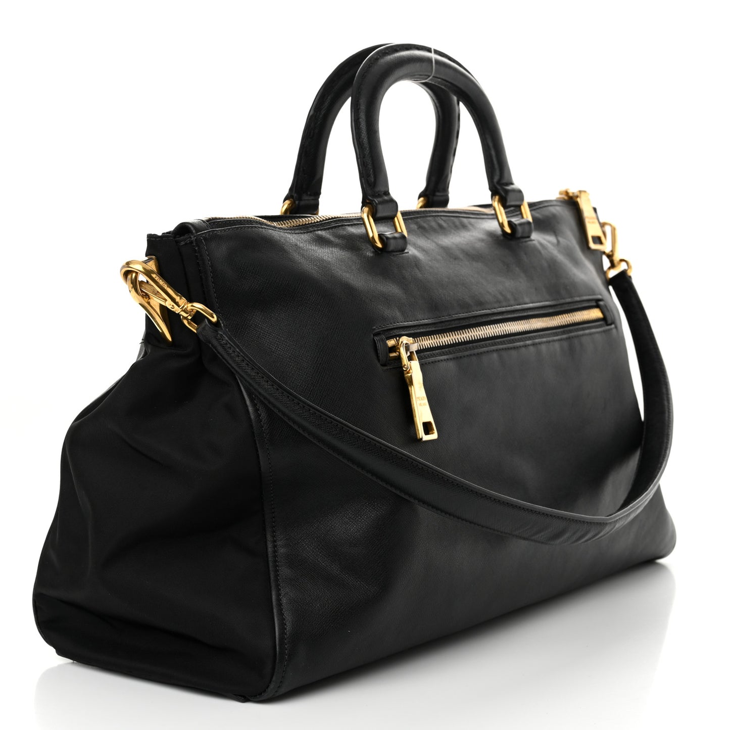 Saffiano Tessuto Nylon Satchel Black