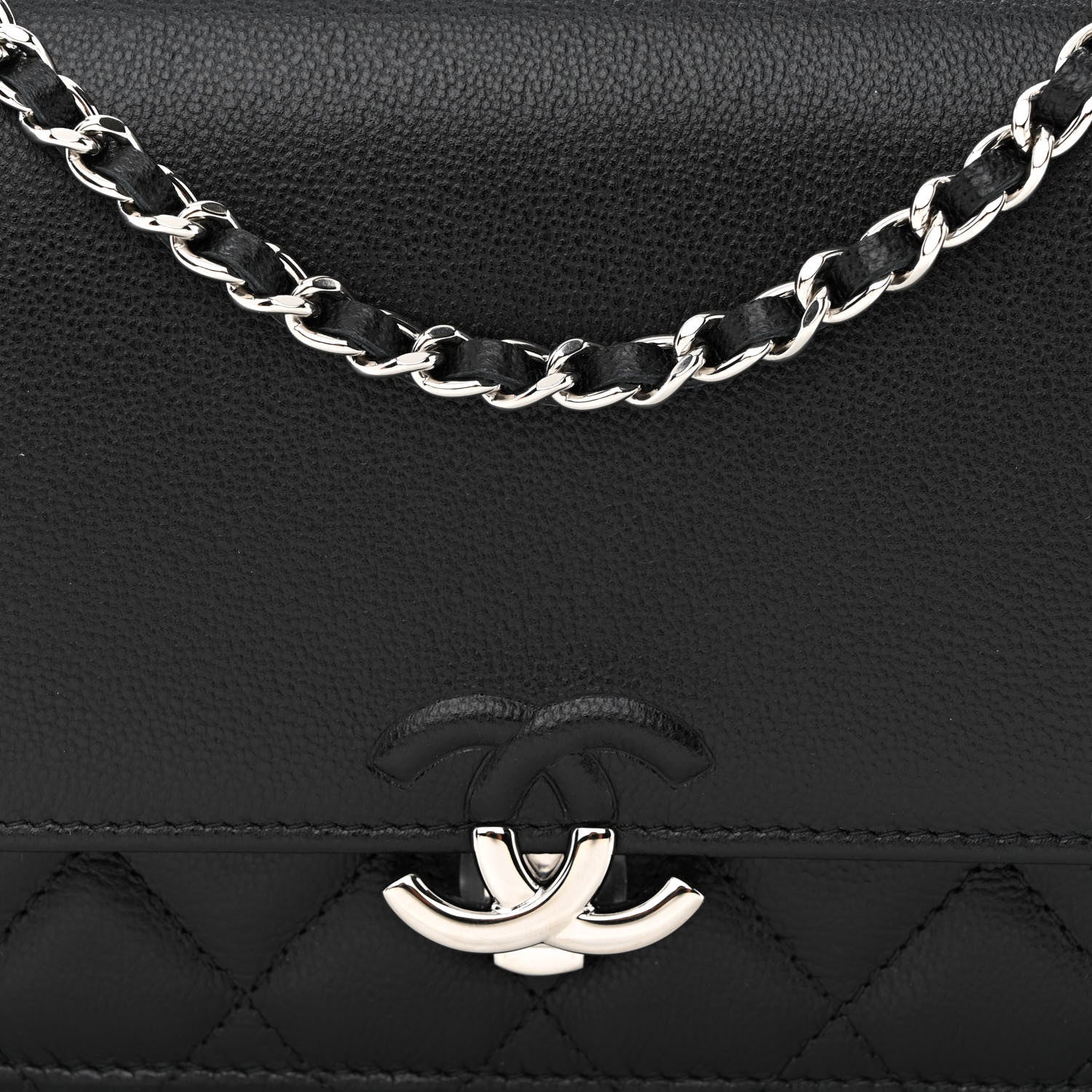 Chanel Grained Calfskin Quilted CC Box Wallet On Chain WOC Black 9 of 13
